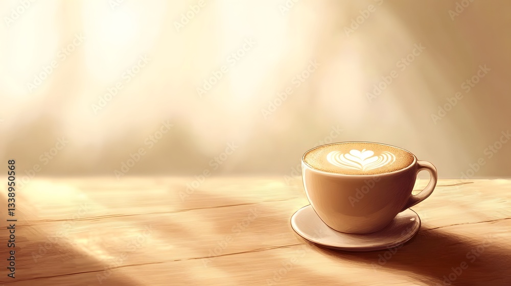 Obraz premium A Latte Art Coffee Cup On Wooden Table