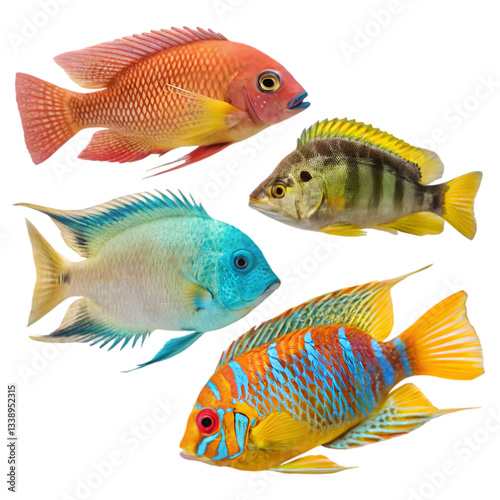 Colorful Aquarium Fish on transparent background