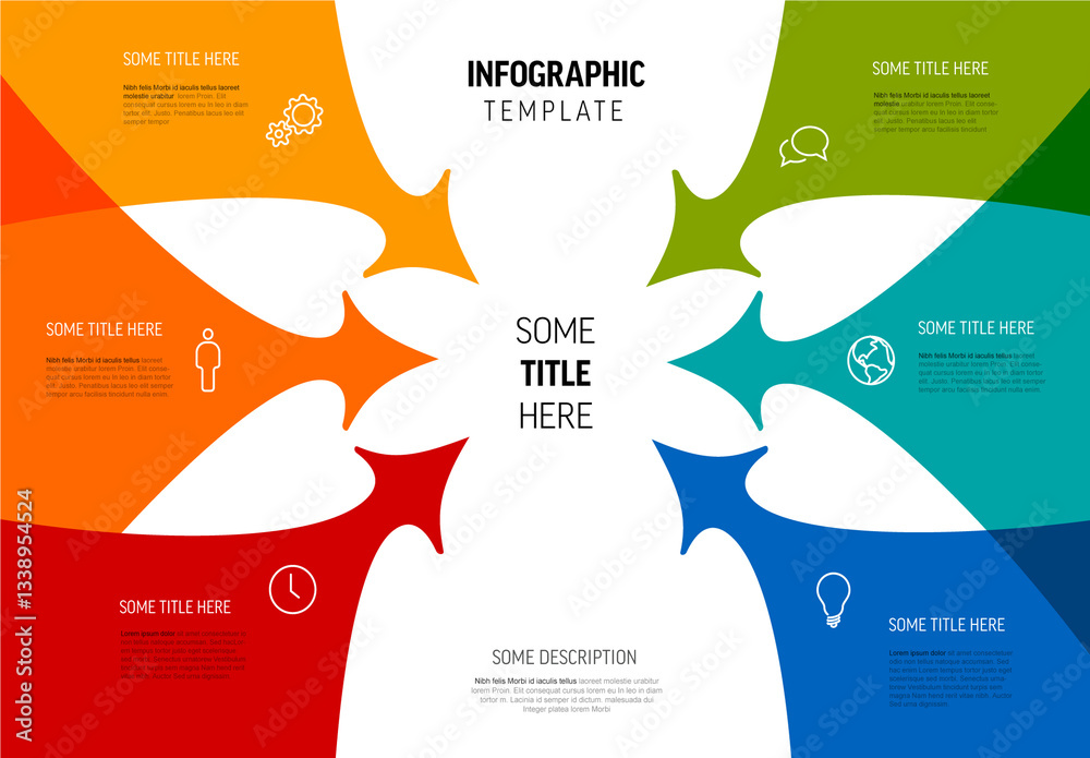 Colorful Infographic Template with colorful arrows pointing inward to a central section