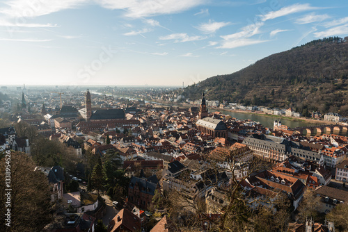 View of the old town of Heidelberg in the evening sun, Baden-Wuerttemberg, Germany