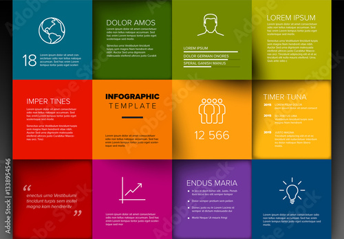 Colorful Infographic Template Design with colorful blocks, icons, and placeholder text