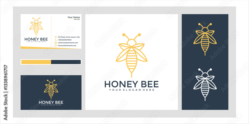 Naklejka premium Honey Bee Logo Design: Minimalist Line Art Branding