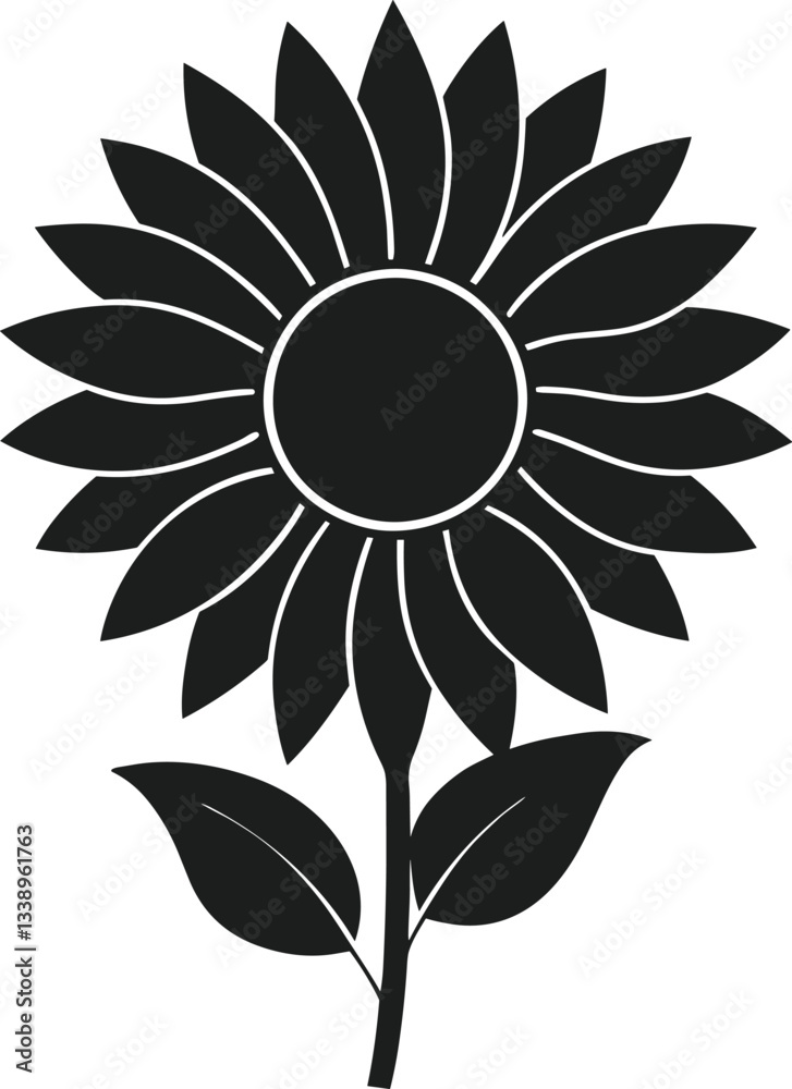 Fototapeta premium Elegant Sunflower Silhouette Vector – Floral Illustration for Mother’s Day and Decorative Designs
