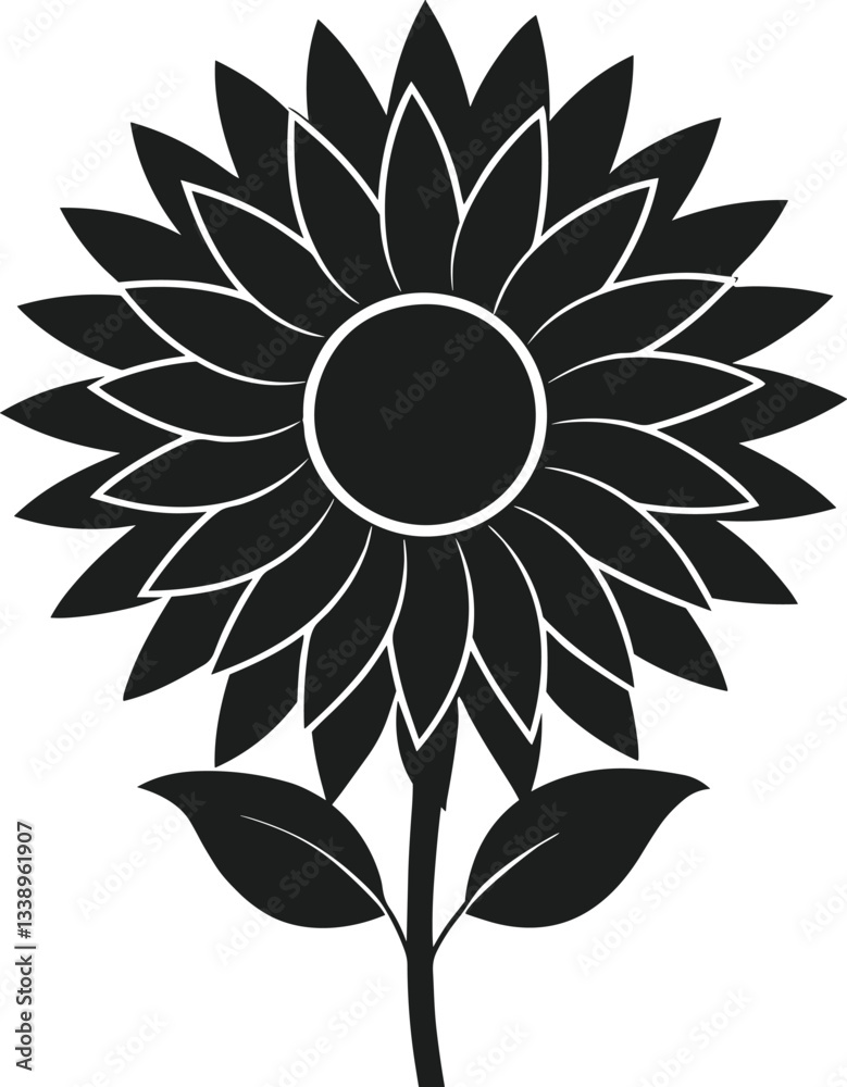 Fototapeta premium Elegant Sunflower Silhouette Vector – Floral Illustration for Mother’s Day