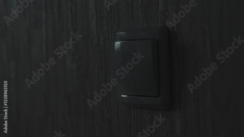 a child's hand turns the light on and off by pressing the keys of an electric switch, a child turns on the light in a room