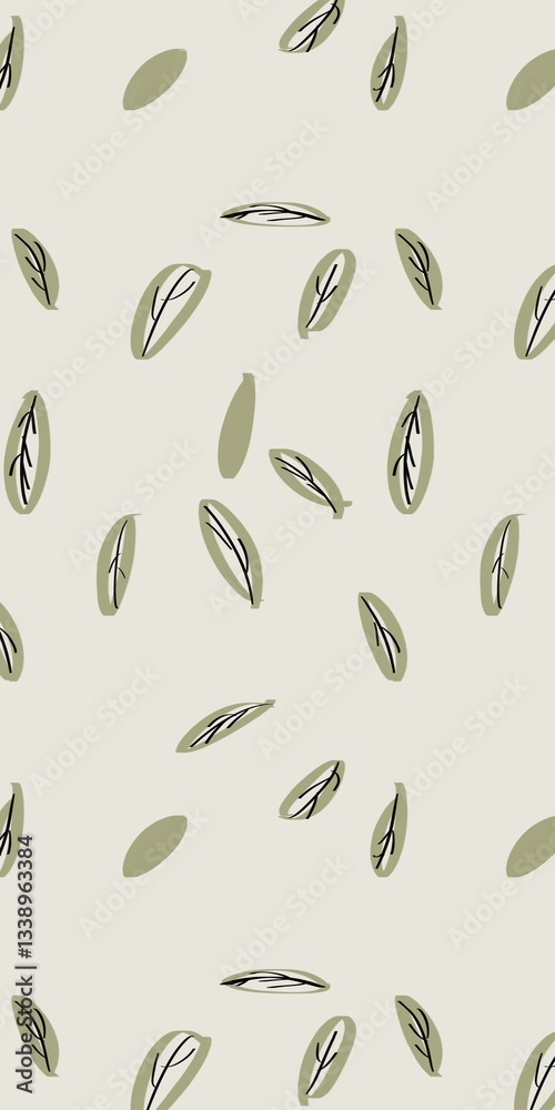 Green Leaf Pattern on Soft Beige Background Green Leaf Pattern on Soft Beige Background
