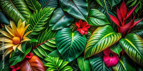 Wallpaper Mural Lush Tropical Foliage & Blooms: Vibrant Botanical Background for Design Projects Torontodigital.ca