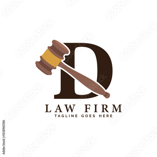 Letter D Law Firm Logo Concept with Judge Hammer. Alphabet D Judge Gavel