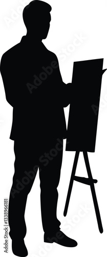 A silhouette vector of a person painting on a canvas