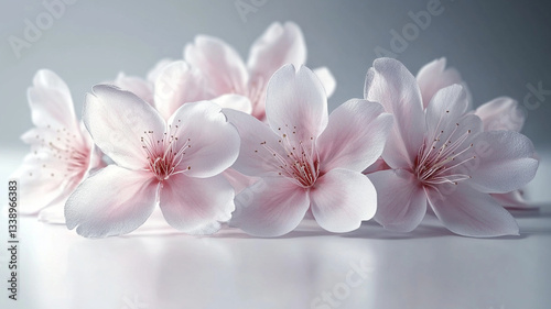 White cherry blossoms, apple trees on a white background.