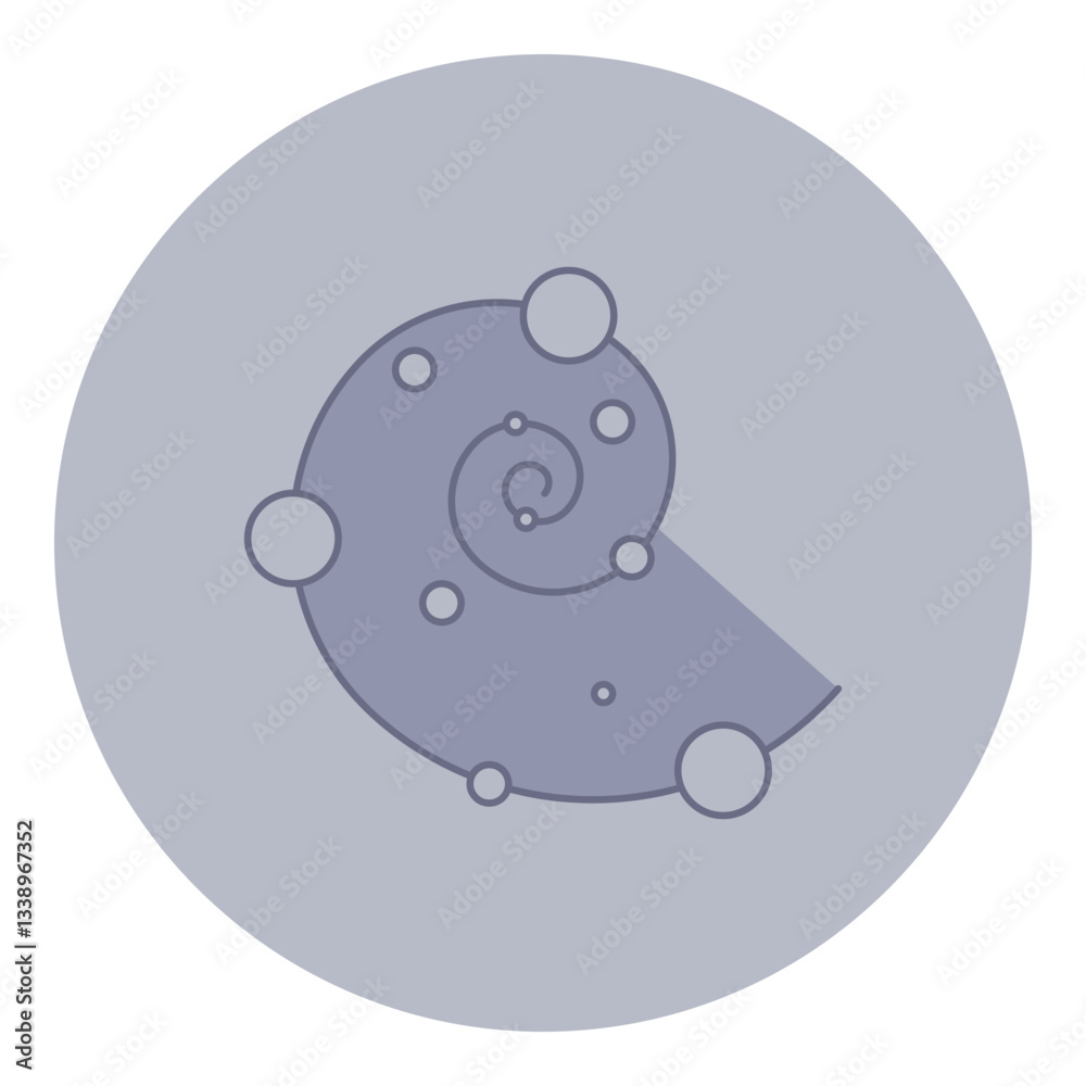 Icon of spiral shape with small circular elements scattered throughout. Outer space concept Icon of spiral shape with small circular elements scattered throughout. Outer space concept