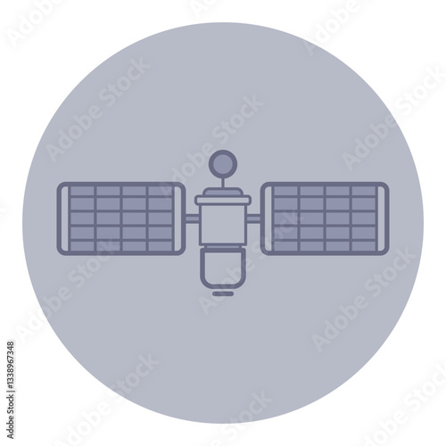 Icon of satellite with solar panels, symbolizing advancements in space exploration and communication technology. Quest to explore outer space concept