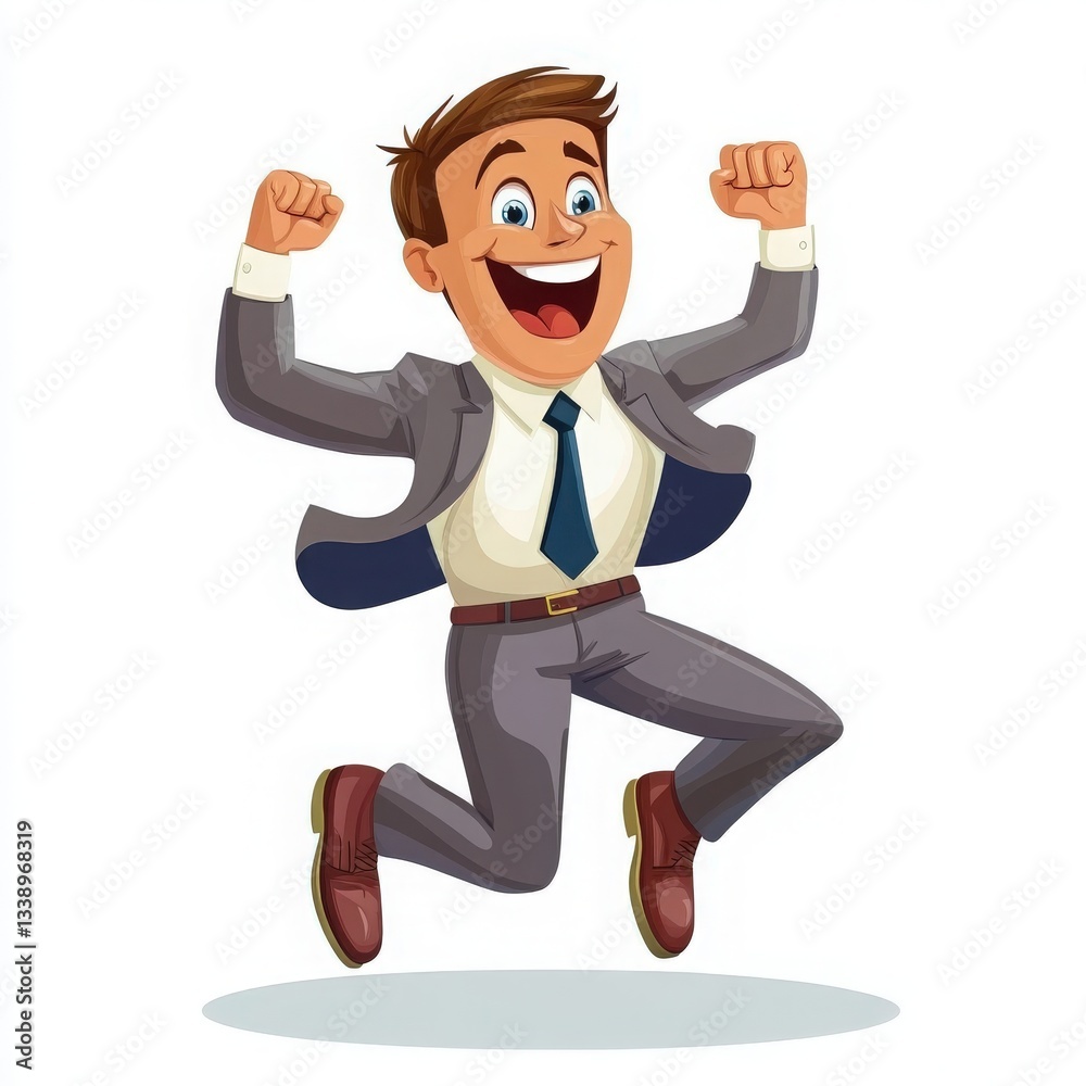Joyful Businessman Jumping in Celebration Against White Background Joyful Businessman Jumping in Celebration Against White Background