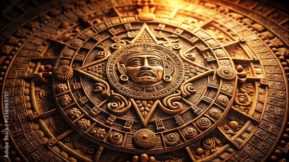 Fototapeta premium Low Light Vintage Maya Calendar Engraving Illustration Stock Photo