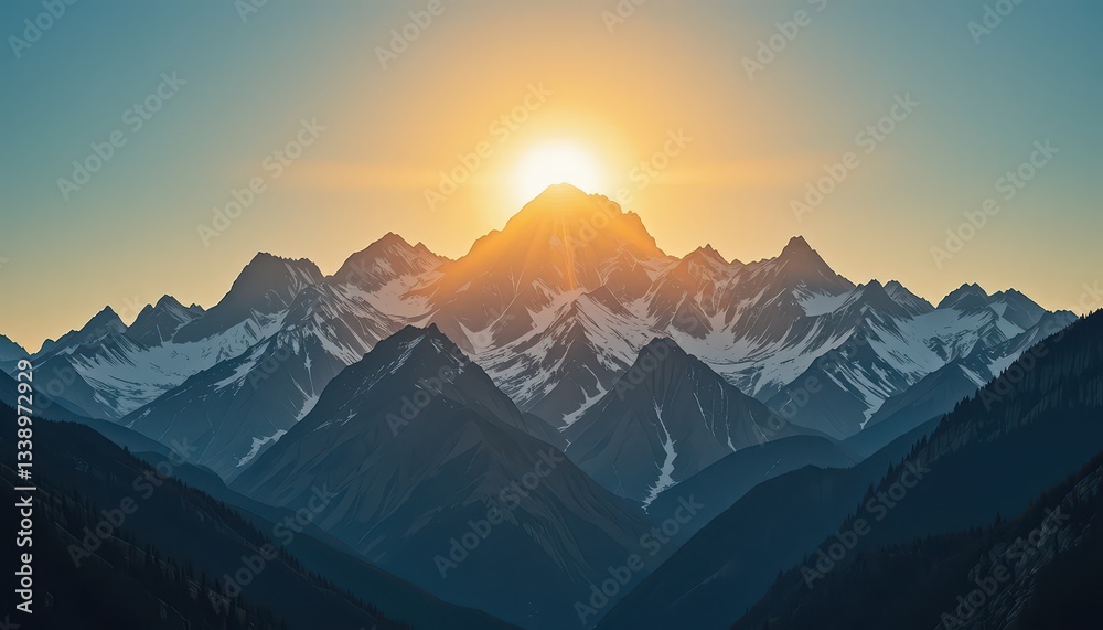 Obraz premium Sunrise over majestic mountains nature landscape scenic view outdoor serenity