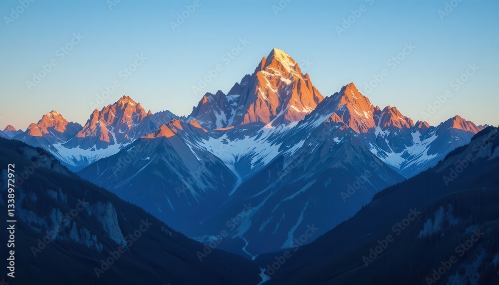 Fototapeta premium Majestic sunrise over snow-capped mountains nature landscape outdoor wide angle serenity