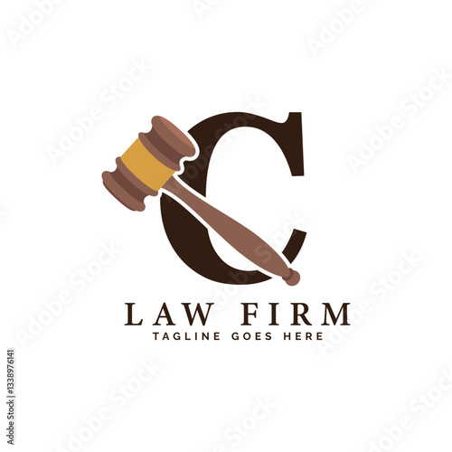 Letter C Law Firm Logo Concept with Judge Hammer. Alphabet C Judge Gavel