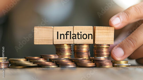 hand with coins with the word inflation
