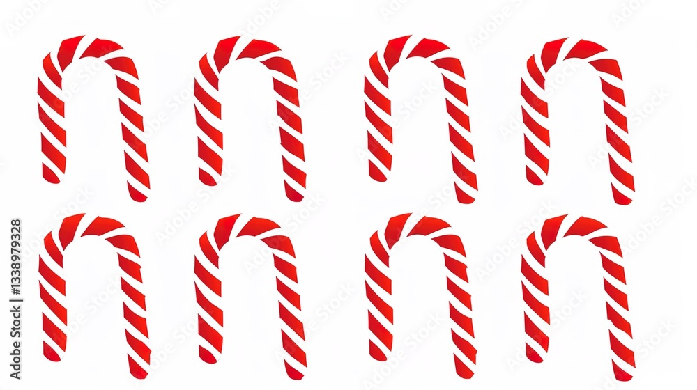 Fototapeta premium Several candy canes featuring vibrant red and white stripes are neatly isolated on a clean white background, a creation brought to life by Generative AI. The striking contrast between the red and whit