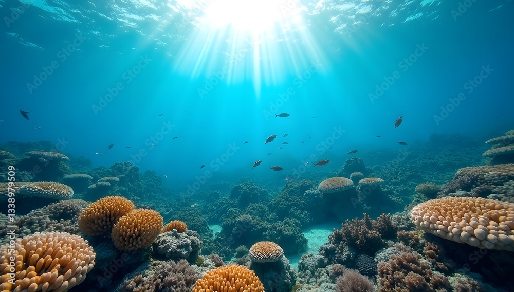 Fototapeta premium Serene Ocean Depths with Exotic Coral Formations and Sun Rays