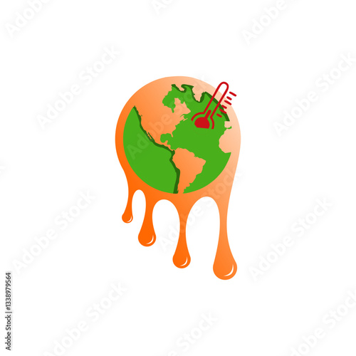 Melting Earth Globe with Thermometer Pixel Art Illustration