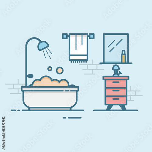 Minimalist Bathroom Line Art Illustration Pastel Colors