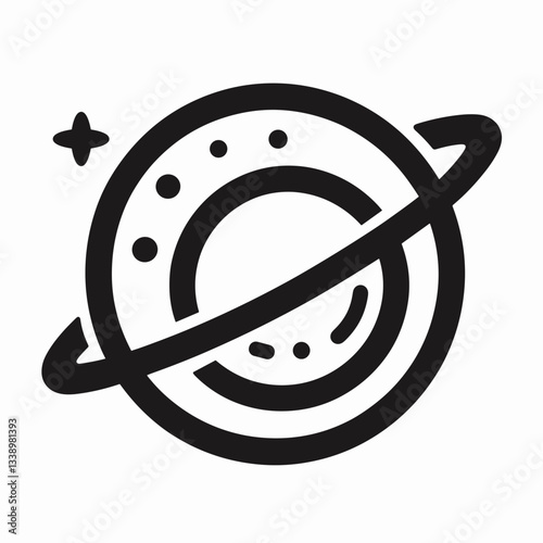 Stylized planet illustration with rings and stars, cosmic exploration