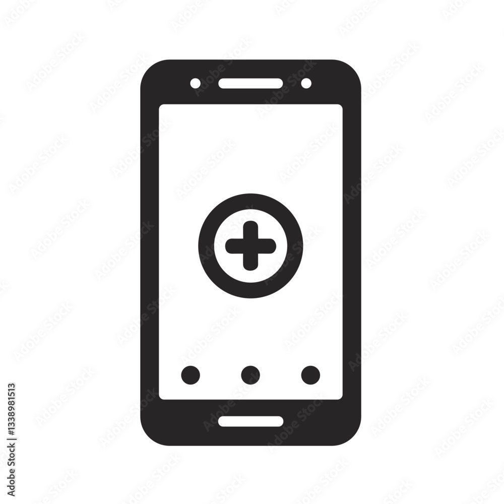 Smartphone with plus sign icon, digital convenience Smartphone with plus sign icon, digital convenience