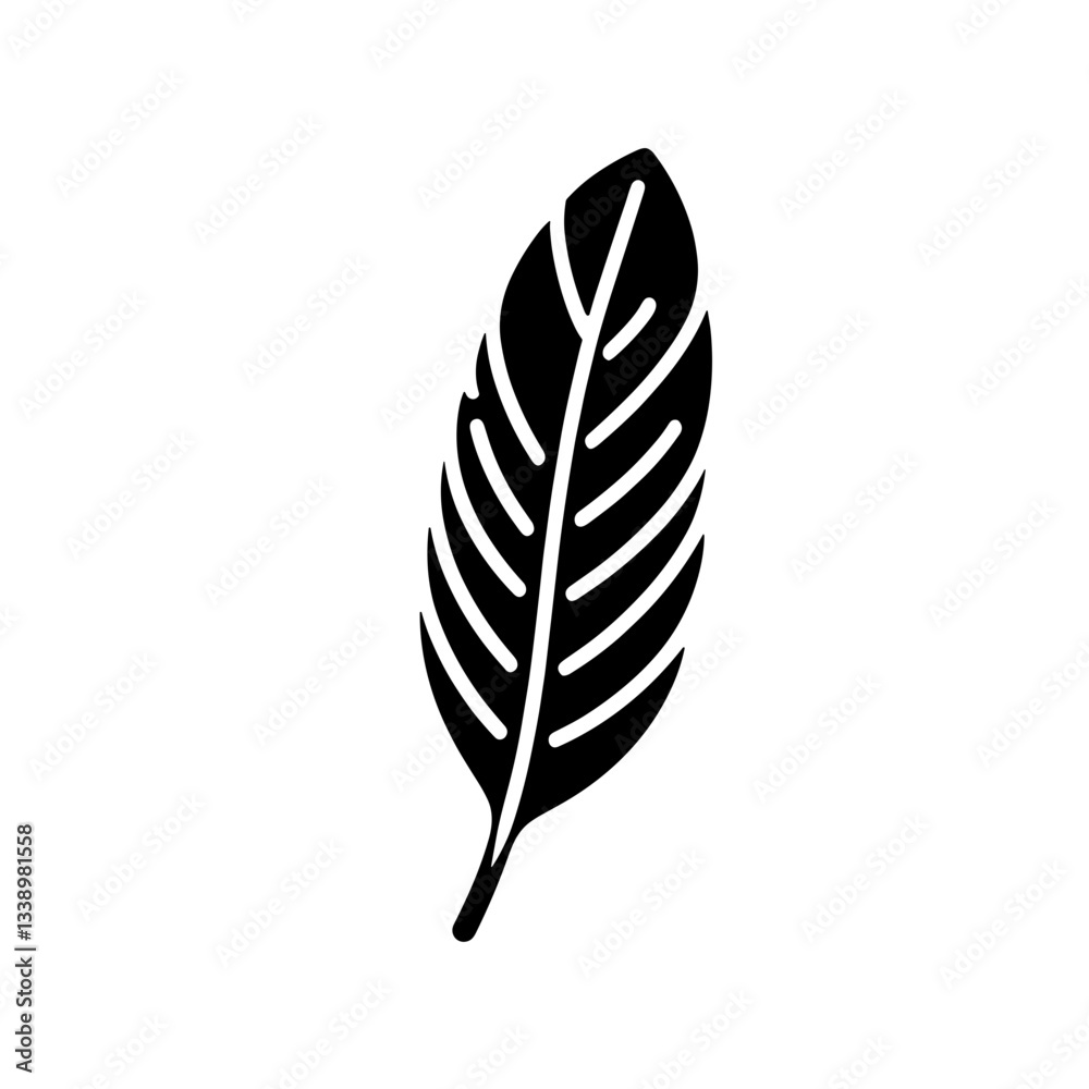 Fototapeta premium Black silhouette of a leaf on white background, nature symbol