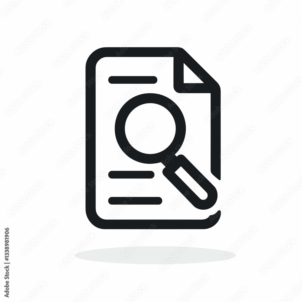 Document with magnifying glass on white background, search concept Document with magnifying glass on white background, search concept