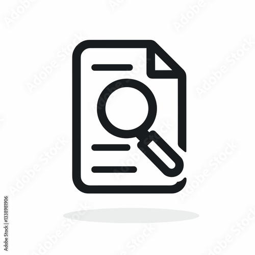 Document with magnifying glass on white background, search concept