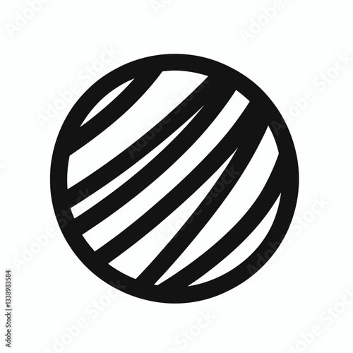Black yarn ball with stripes, minimalistic design concept