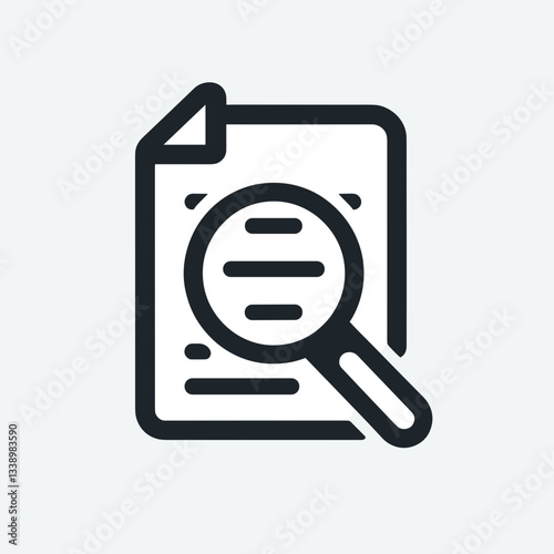 Document with magnifying glass, analysis and attention to detail