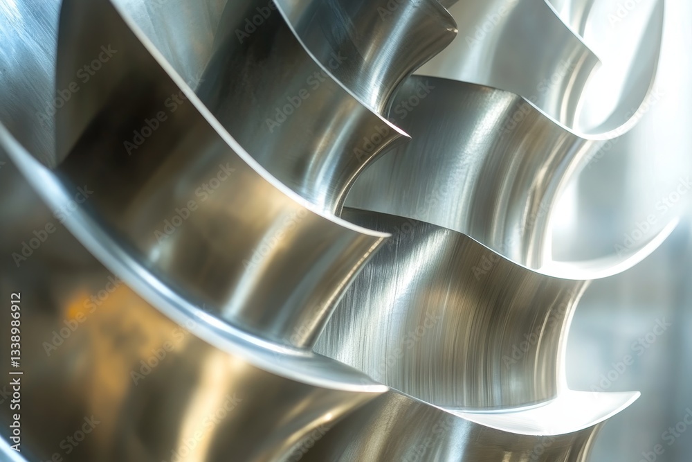 Complex metallic sculpture showcasing intricate curves and reflections at an art exhibit in a modern gallery setting Complex metallic sculpture showcasing intricate curves and reflections at an art exhibit in a modern gallery setting