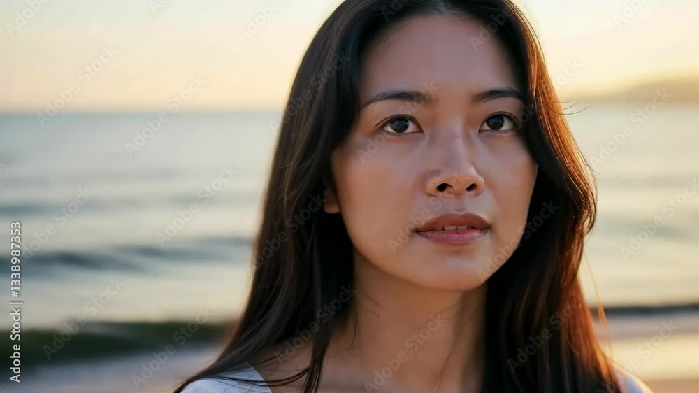 Serene contemplation by the ocean at sunset Serene contemplation by the ocean at sunset