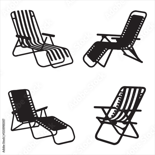 set vector various beach umbrella, beach chair silhouettes	

