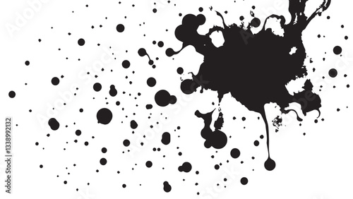 Black ink splash on white background. Ink splash and ink blots. Close up of a black ink splatter.