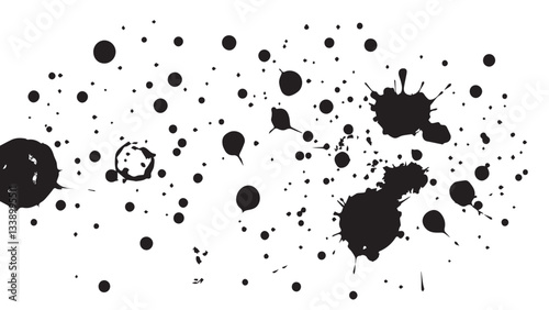 Black ink splash on white background. Ink splash and ink blots. Close up of a black ink splatter.