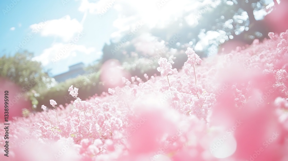 Pink flowers field under a sunny blue sky Pink flowers field under a sunny blue sky