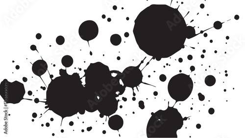 Black ink splash on white background. Ink splash and ink blots. Close up of a black ink splatter.