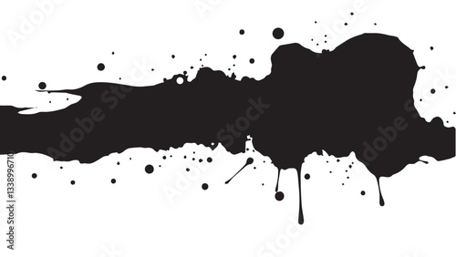 Black ink splash on white background. Ink splash and ink blots. Close up of a black ink splatter.