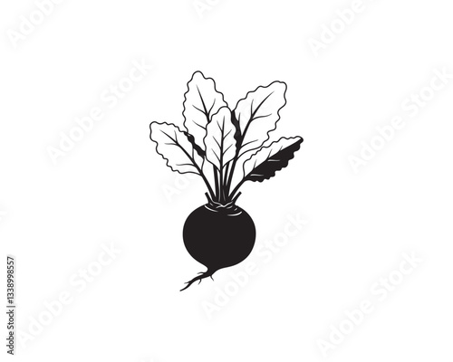 Beetroot with Leaves Silhouette Design Beetroot Silhouette Isolated on White