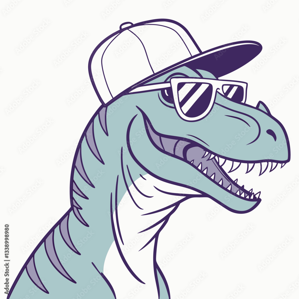 Fototapeta premium Dinosaur Cool T-Rex Wearing Sunglasses and Snapback – Fun Dinosaur Art Vector Design