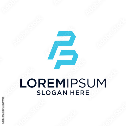 Modern Blue Geometric Double P Letter Logo Design