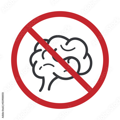 Isolated illustration of a brain with a prohibition sign symbolizing restriction, or limitation of thought processes