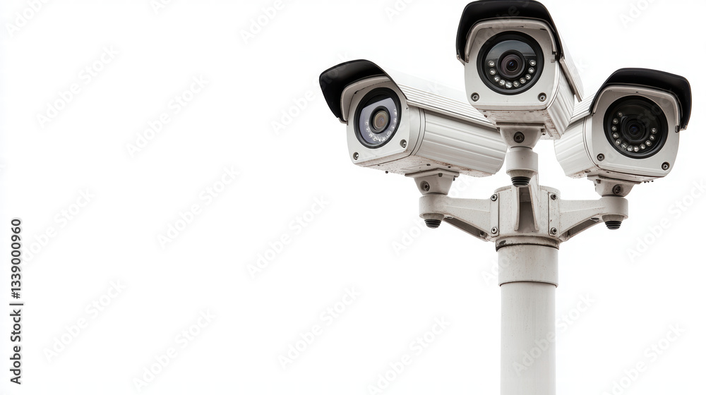 Surveillance cameras mounted on pole for security monitoring Surveillance cameras mounted on pole for security monitoring