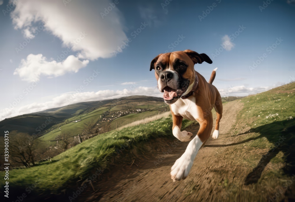 boxer breed dog running in natural meadown, doggy playing outdoors in the countryside, canine purebred happy on the nature boxer breed dog running in natural meadown, doggy playing outdoors in the countryside, canine purebred happy on the nature