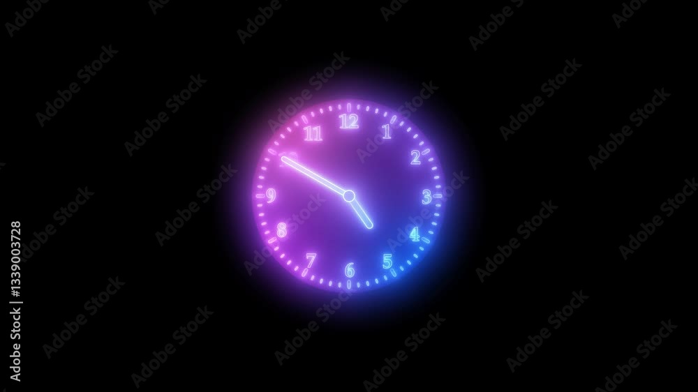 Glowing Rainbow colors Minimalist Clock Design Isolated Animation, Minimalist clock design with a black background