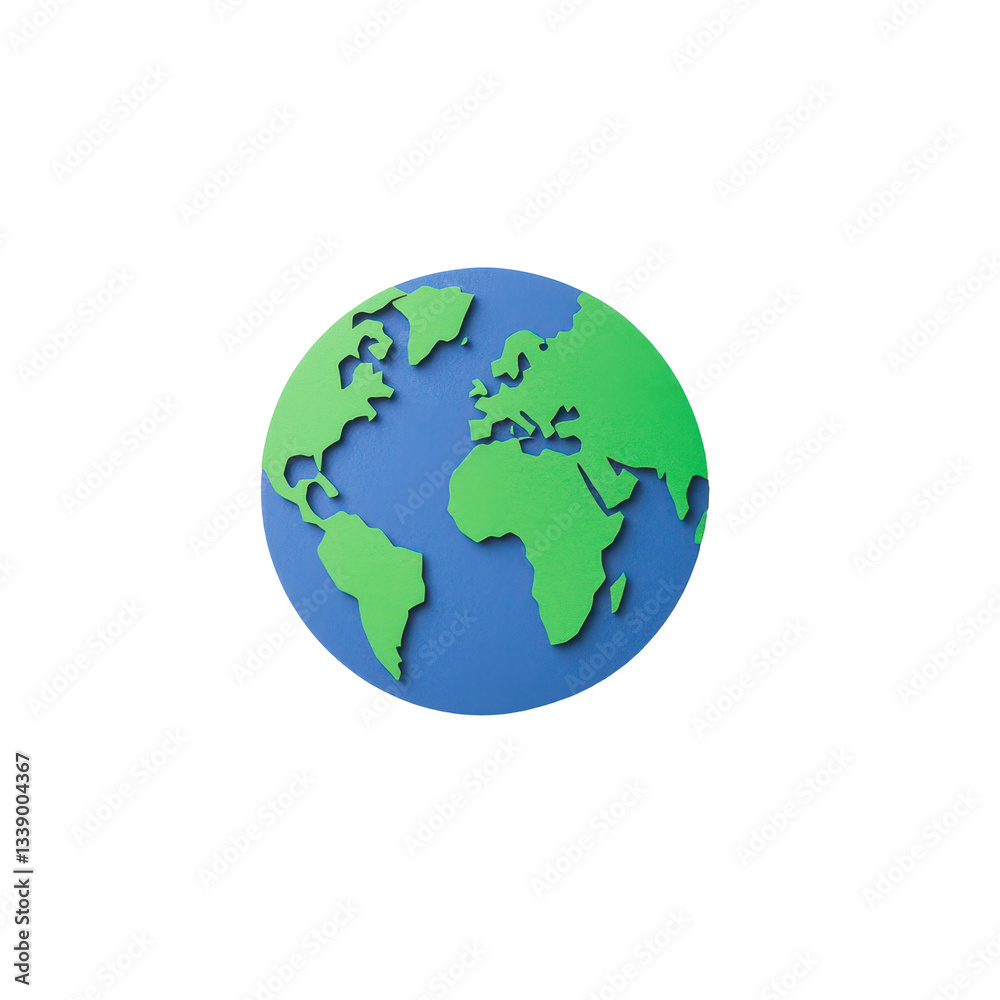 3D globe model representing Earth with green continents on a blue background.