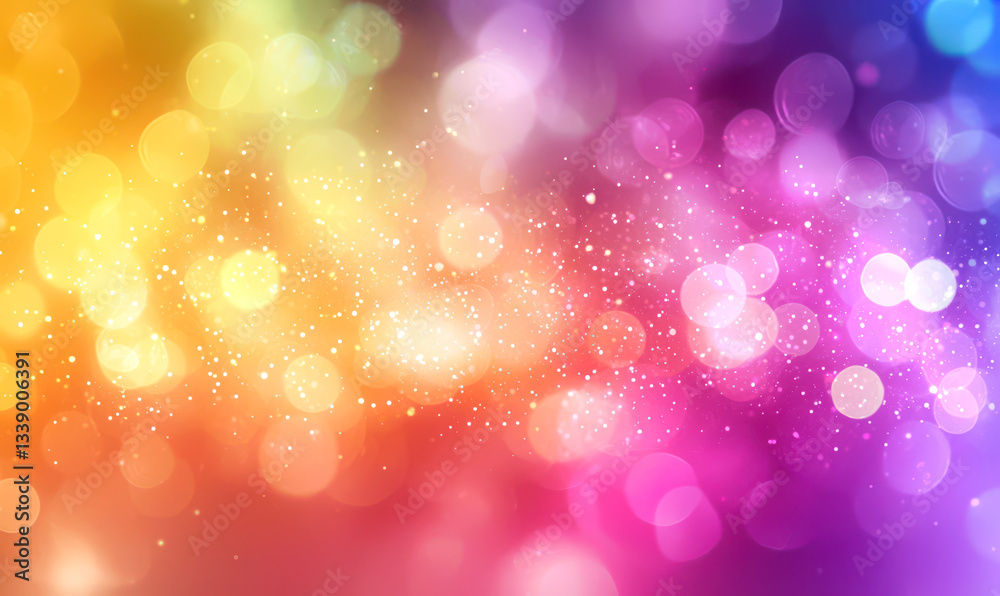 Fototapeta premium Magical Rainbow Bokeh Sparkle with Soft Haze Overlay Background